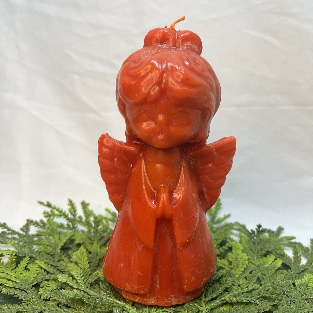 Vintage Chior Angel Red Orange Christmas Wax Candle Mid Century Figurine 7”
